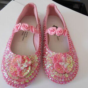 NEW Girls The Cutest Spakly Pink Sequin Ballerina Flats Coral Pink 0 1 6 7 4 Yth